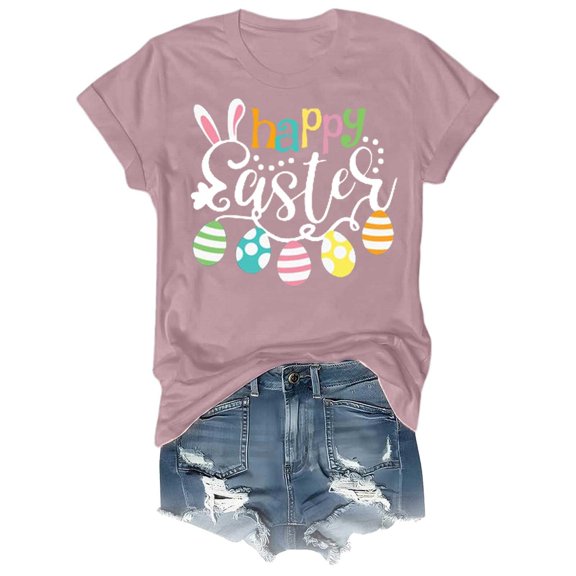 Loose Fit T-Shirts Happy Easter English Printed Women'S Personalized Fashionable Short Sleeved T Shirt,Gold Mothers Day Women Blended Tshirt S