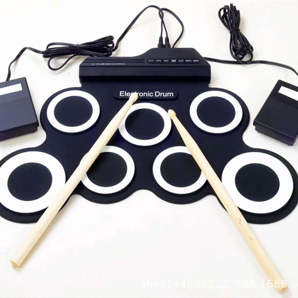 Yihuala Foldable Electronic Rolls Up Drum Set Practice Pads with Foot Pedals and Sticks Digital Electric Drum Kits for Beginners