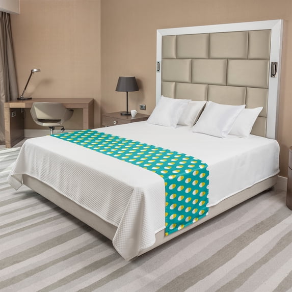 Yellow Bird Bed Runner, Repetitive Cartoon Chickens in Cracked Eggs Pattern, Decorative Accent Bedding Scarf for Hotels Homes and Guestrooms, King, Seafoam Yellow, by Ambesonne