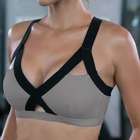 

Ladies plain Color Front Cross Side Lace Sports Bra Full Cup Bra Vest Tops Note Please Buy One Or Two Sizes Larger