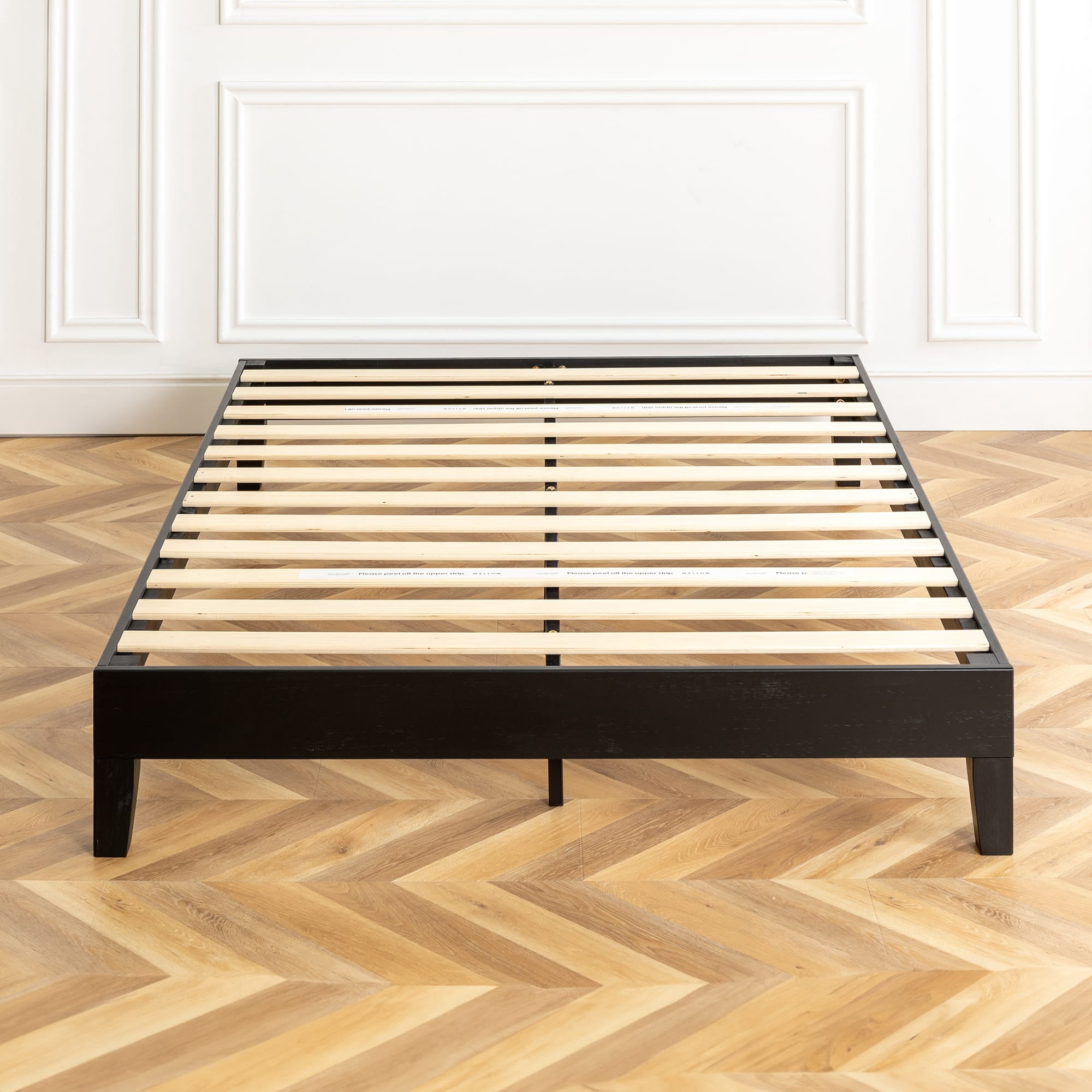 Mellow Naturalista Grand 12 Inch Solid Wood Platform Bed with Wooden Slats, King, Black