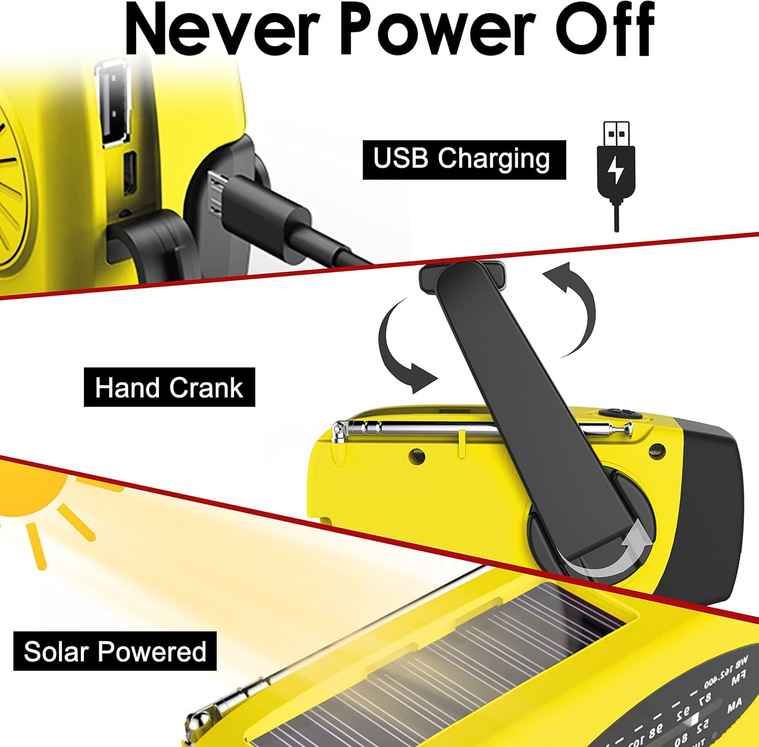 NOAA Emergency Hand Crank Radio - Solar/USB Powered with 2000mAh Power Bank & LED Flashlight, Portable Weather Radio for Camping & Disaster Preparedness