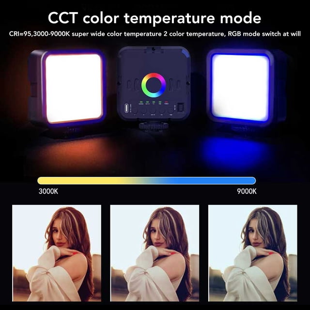 Luces de video RGB Luz de fotografía portátil a todo color con 1200 mAh recargable CRI 95 3000‑9000K Regulable 3 modos de iluminación