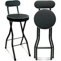 Folding Bar Stool with Backrest, Leather Upholstered Portable Counter Height Folding Stool (Black)
