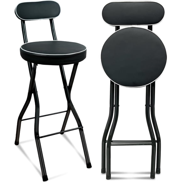 UWEAR 1 PCS Folding Bar Stool with Back, Tall Foldable Stool Seat Padded Portable Stools Counter Height Foldable Stools Chairs Collapsible Stool for Adults Kitchen Island (Black)
