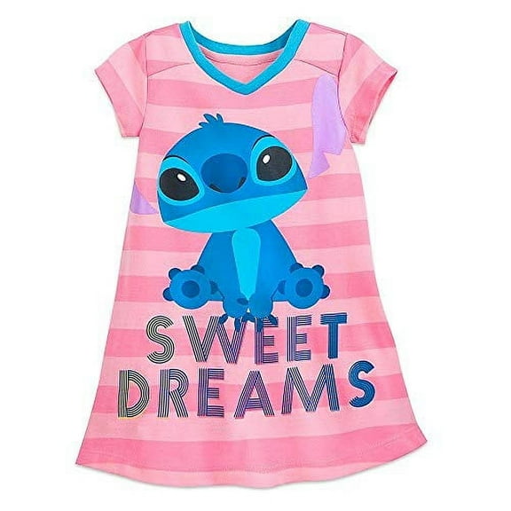 Disney Stitch Sweet Dreams Pink Striped Nightgown, Nightshirt, Size 4