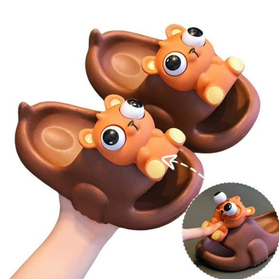 Gyexs Toddler Kids Cartoon Animal Slides Sandals 7.5-8 Years Summer -On Sandals Boys Girls Cloud Beach Pool Shower Slippers Indoor Outdoor Lightweight Slippers Coffee
