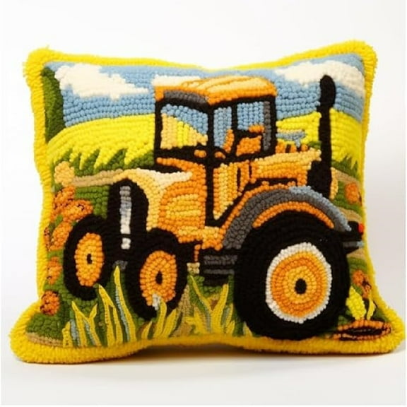 Latch Hook Cushion Kits Stitching Latch Hook Pillow Kit Hooking Pillowcase 17x17inch - Cartoon tractor