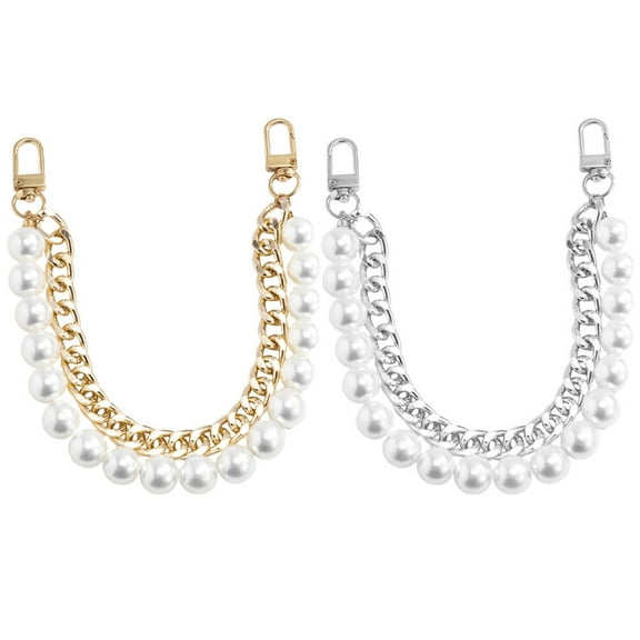 2 Pcs Pearl Chain Silver Purse Detachable Handbag Charms for Handbags Extended Belt DIY Accessory Miss
