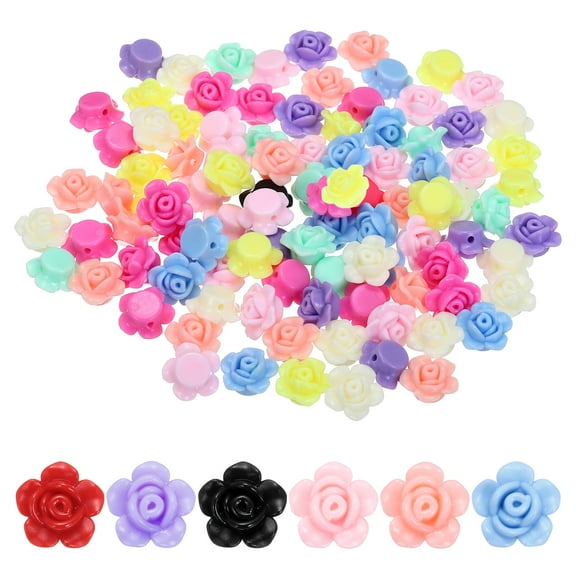 Uxcell Rose Flower Beads Colorful Acrylic Rose Carved Flower Beads Handmade Loose Beads for Jewel Making DIY Necklace Bracelet Multicolor