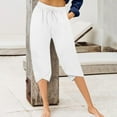 thumbnail image 2 of Dealovy Capri Pants for Women Drawstring Elastic Waisted Cotton Linen Cropped Lounge Pants Straight Leg Summer Capris, 2 of 6