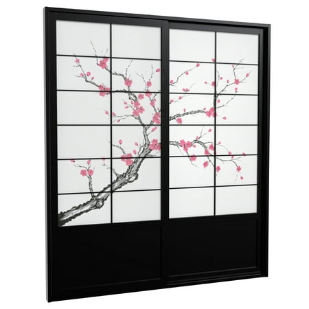 Red Lantern 7 ft. Tall Cherry Blossom Shoji Sliding Door Kit - Black