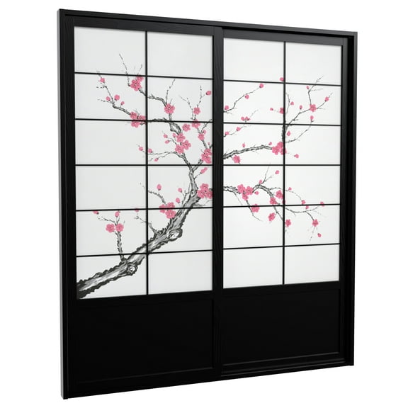 Red Lantern 7 ft. Tall Cherry Blossom Shoji Sliding Door Kit - Black