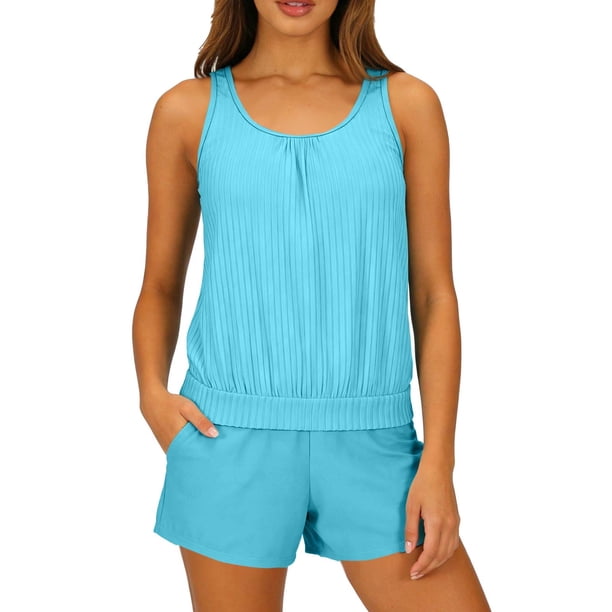 Conjunto de Bikini de Cintura Alta para las Mujeres Color Sólido Bralette Cordón sin Espalda Pantalones Cortos Deportivos