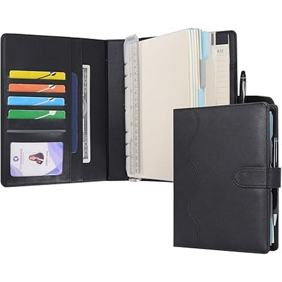 WASON A5 Binder PU Leather Journal Ring Portfolio Lined Notebook Refillable Paper Diary with Removable Clipboard Writing Notepad for Travel Business School Agenda Organizer (Black)