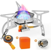 Portable Propane Camping Stove for Outdoor - GEEKHOM 3800W Windproof Gas Stove with Piezo Ignition; 2-Fuel Butane Propane Backpacking Stove for Hiking & Picnics; Tripod Base & Adapter