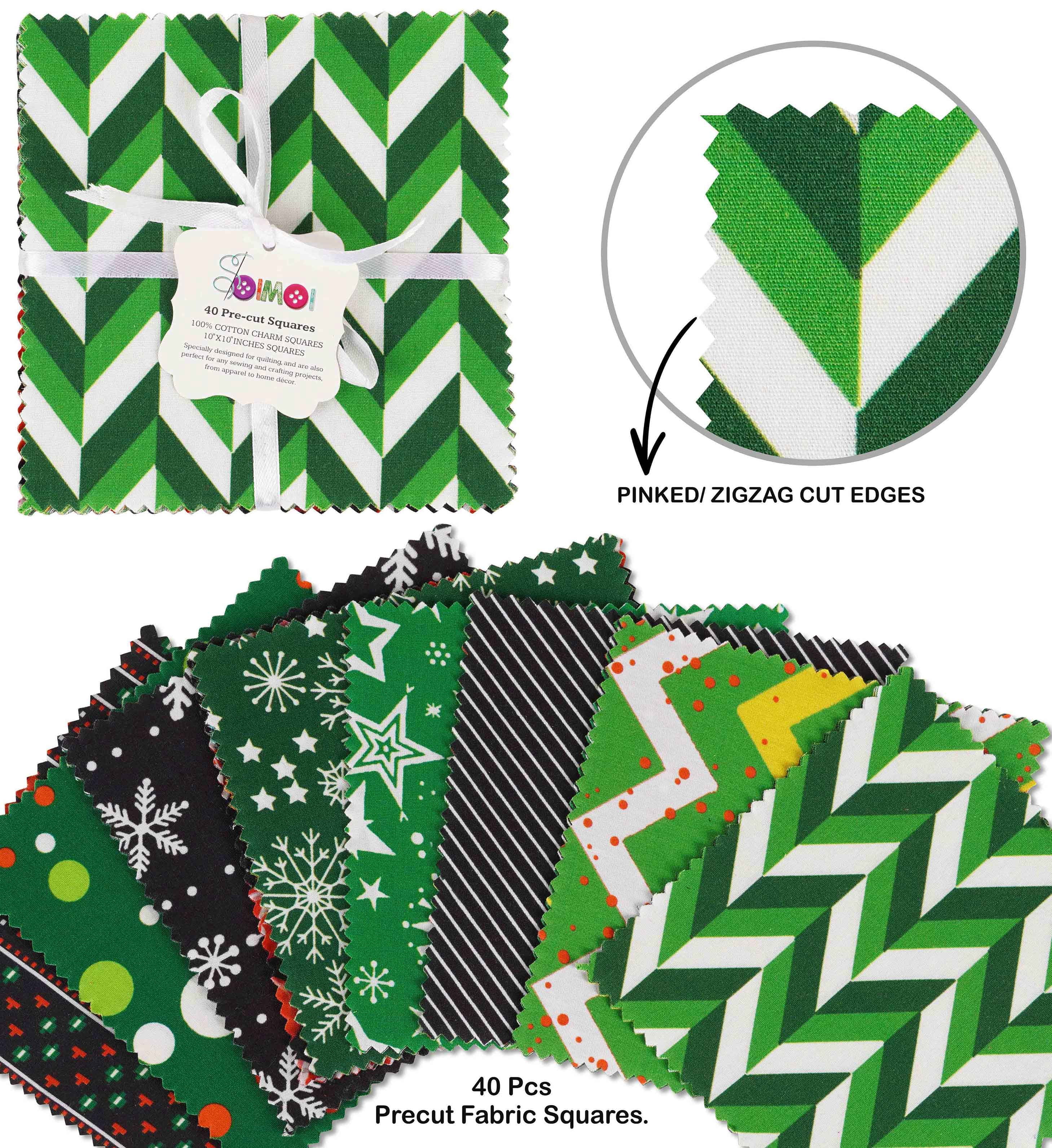Soimoi Christmas Theme Print Precut 10-inch Cotton Fabric Quilting Squares Charm Pack DIY Patchwork Sewing Craft