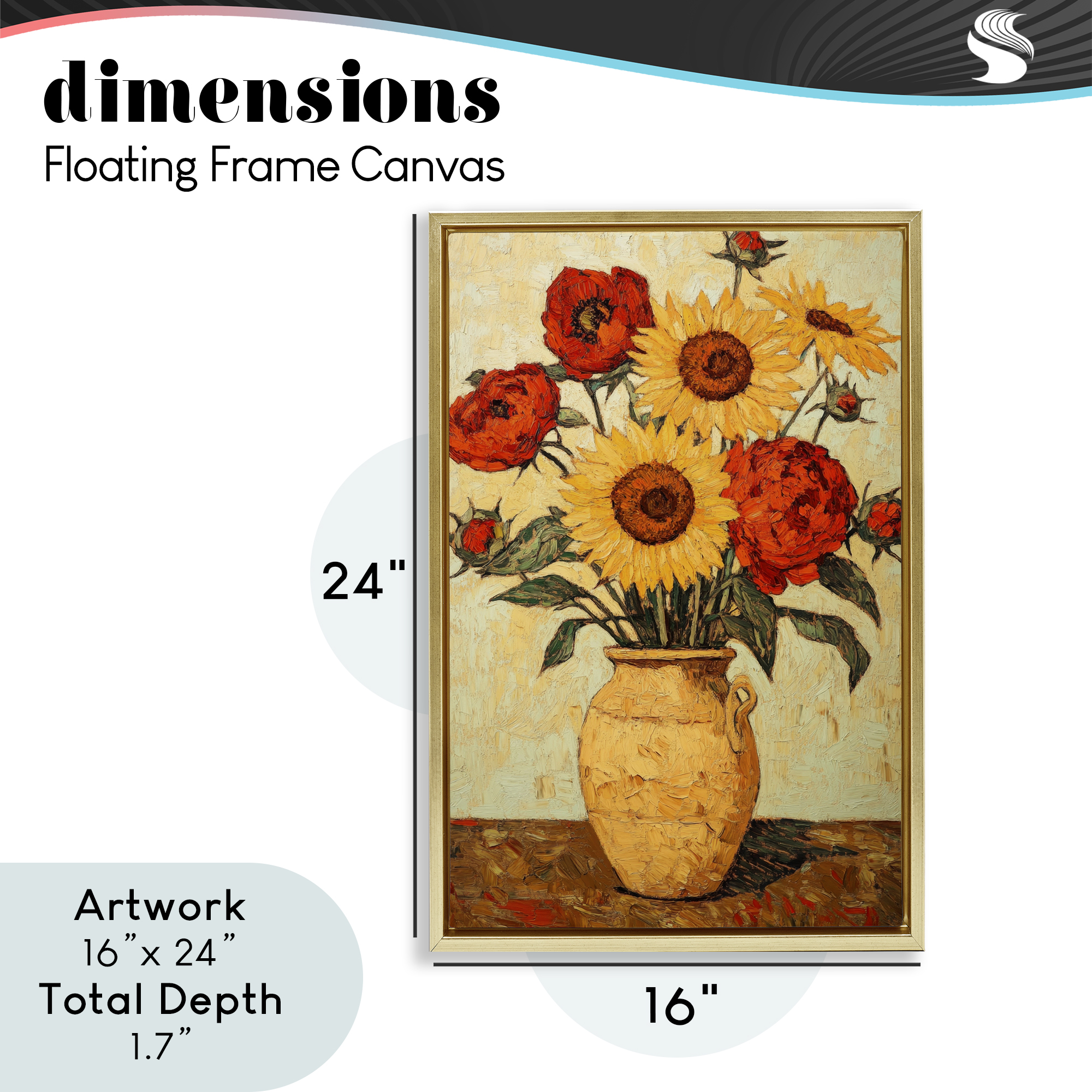 Rustic Flower Display Gold Framed Floater Canvas Wall Art, design by Petal Prints Design