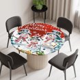 thumbnail image 2 of Round Fitted Tablecloth with Elastic Edge, Red Christmas Waterproof Table Cloth Table Cover for 45"-54" Tables, Winter Snowman Xmas Pine Tree Snowflakes Tablecloths for Dining Picnic Party Outdoor, 2 of 9