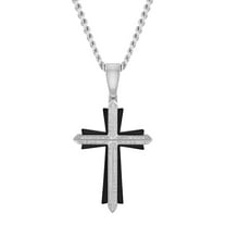 Mens 1/3 ctw Diamond Two-Tone Stainless Steel Cross Pendant Necklace