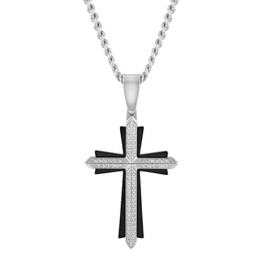 Mens 1/3 ctw Diamond Two-Tone Stainless Steel Cross Pendant Necklace