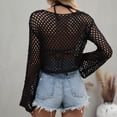 thumbnail image 6 of Women Hollow Out Tops Long Sleeve Crochet Knit Crop Tops Blouse See Through Fishnet Top E-Girls Teen Streetwear, 6 of 6