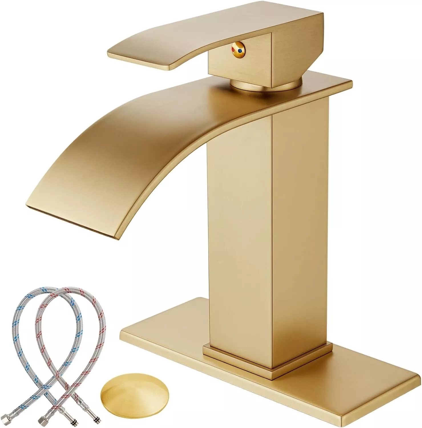 Brushed Gold Single Handle Bathroom Sink Faucet Waterfall Vanity Mixer w/Drain