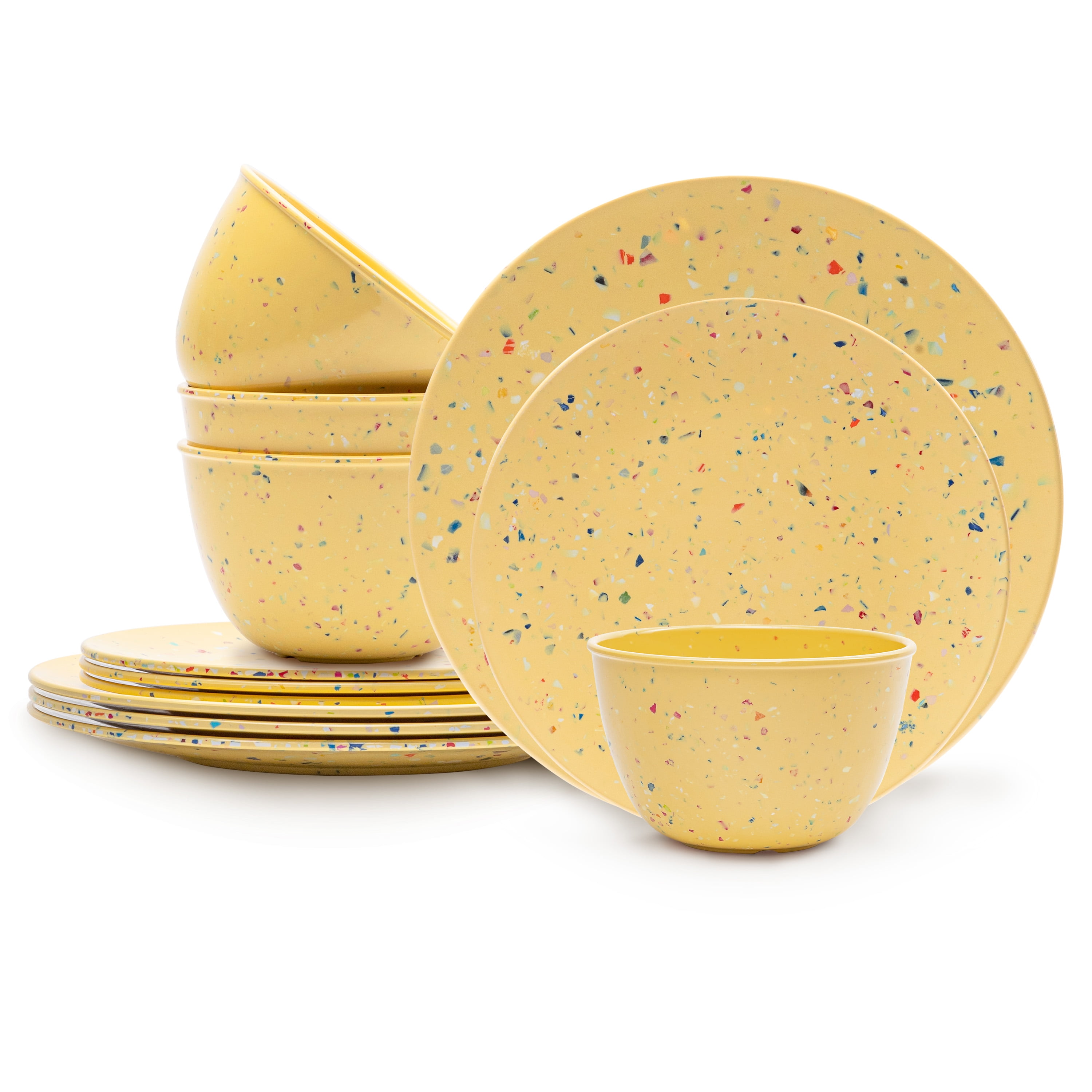 Zak Designs 12 Pieces Dinnerware Set Melamine Plastic Plates and Bowls