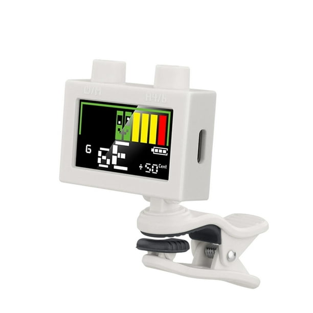 Afinador Digital Electrónico para Guitarra Bajo Ukelele y Violín con Pantalla LCD Grande Diseño Compacto y Portátil Clip Giratorio 360 Grados Adecuado para Músicos Práctica Concierto blanco