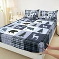 thumbnail image 3 of Feelyou Farmhouse Moose Bear Queen Sheet Sets, Retro Blue Stripes Buffalo Flat Sheet, Rustic Tree Botanical Queen Fitted Sheet, Luxury Bedroom Decor, 4pcs, 3 of 7