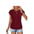 thumbnail image 2 of Ronuti Womens Short Sleeve Tshirts Crew Neck Womens T-shirts with Side Shirring Cruise Clothes for Women Summer Burgundy T-shirts, 2 of 8