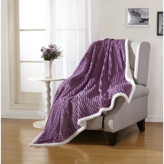 Ultra Plush Reversible Ribbed Sherpa Throw Blanket - Lavender