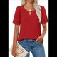 thumbnail image 1 of Camisa Elegante de Corta con Encaje de Color Liso y Mangas Huecas para Mujer, Color Rojo L, 1 of 6