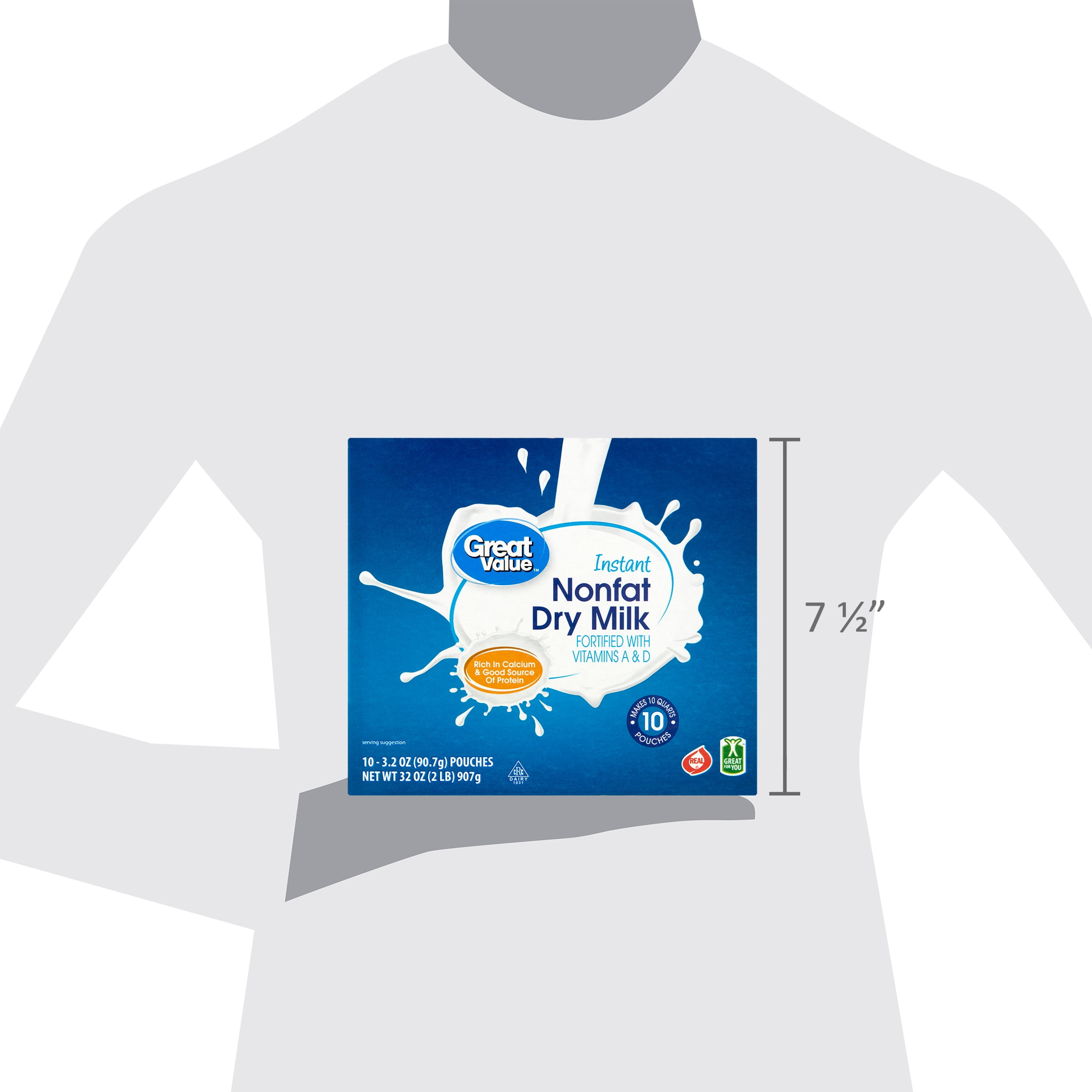 Great Value Instant Nonfat Dry Milk, 3.2 oz Pouches (10 Count), Makes 10 Quarts
