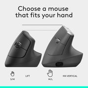 Logitech Lift Vertical Ergonomic Mouse, Wireless, Bluetooth or Logi Bolt USB Receiver, Quiet Clicks, 4 Buttons, Graphite