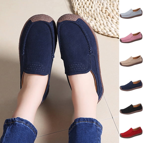 Loafers for Women Comfortable Business Casual Shoes Womens Dressy Slip On Office Work Flats Shoes Women's Solid Color Round Toe Penny Shoes