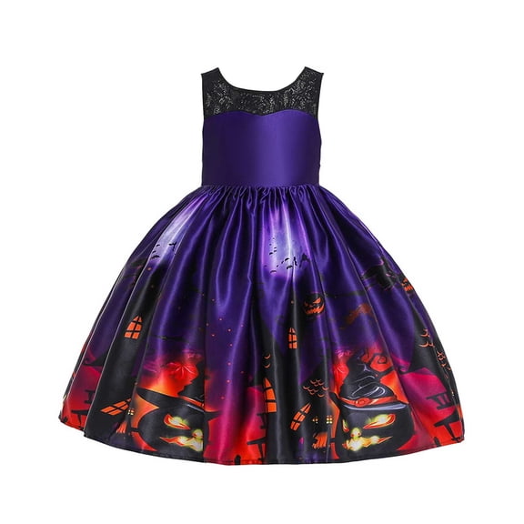 Halloween Dresss for Girls, Sleeveless Halloween Gown for Toddler Girls Flared Party Dress with Pockets Twirl Swing Pageant Outfit, Halloween Gifts