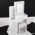 thumbnail image 4 of Small Size Left Bedside Cabinet Vanity Table + Cushioned Stool, Touch Control Sliding LED Mirror, Tri-color Switching, Brightness Adjust, Multi Layer, Suitable for Small Space, EPA,GCC,UL Certificate, 4 of 4