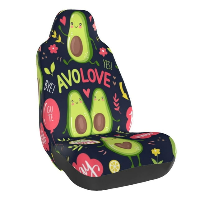 Wukai Avocado Love Full Set Car Seat Covers with Soft Padding Universal Auto Front Seats Protector and Cushion Mat