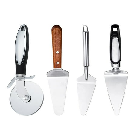 

PENGXIANG 4pcs Baking Pizza Cooking Tools Set Stainless Steel Pizza Spatula Cake Spatula Pizza Knife Wooden Handle Triangle Spatula