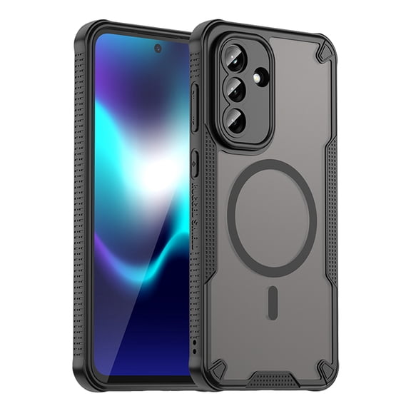 Magnetic Case for Samsung Galaxy A37, Semi-Transparent Matte Anti-Scratch Flexible TPU PC Non-Slip Protective Anti-Yellow Ultra Slim Hybrid Phone Cover Compatible with MagSafe, Black