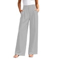 thumbnail image 2 of ClodeEU Women's High Waisted Elastic Waist Pleated Wide Leg Pants,Casual Business Trousers with Pockets Gray,Women's Plus XXXL, 2 of 8
