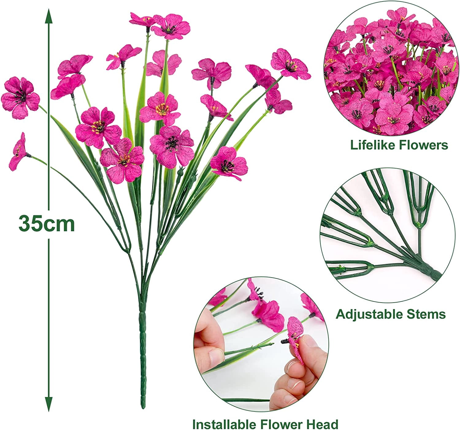 Artificial Flowers for Outdoors Faux Plastic Plants Fake Flowers UV Resistant Greenery Shrubs for Garden Porch Window Box Home Decor (Rose Red)