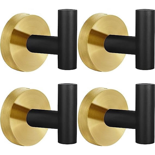 Zhuge Paquete de 8 ganchos para batas, toallas, abrigos, ganchos de pared negros y dorados para baño,colgadores de acero inoxidable para puerta,batas,ropa, armarios, ganchos para esponjas