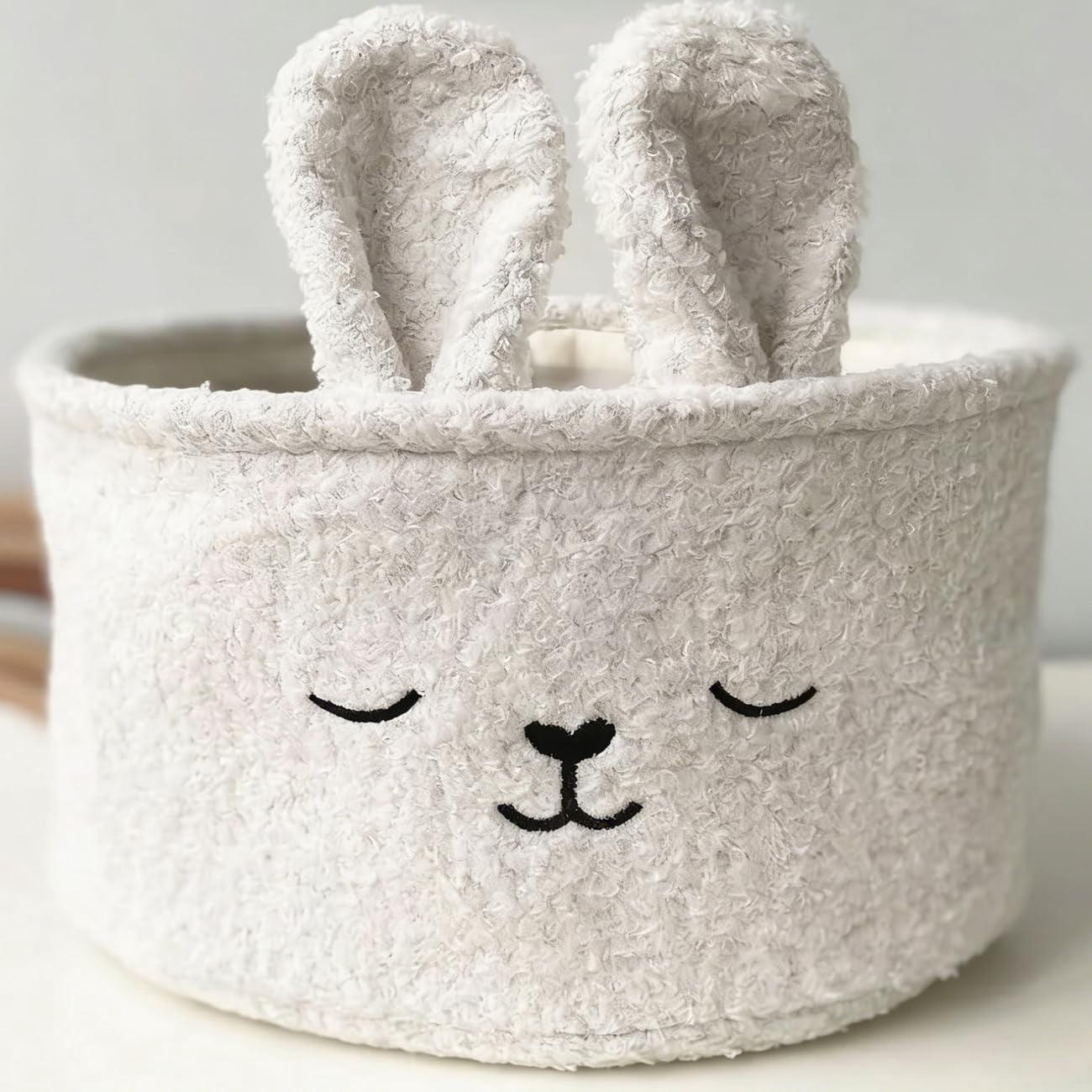 Soft Plush Bunny Basket, 9.84X5.9 inch Cute Bunny Basket, Easter Bunny Basket, Cute Rabbit Design Bunny Basket with Ear, Spring Holiday Decor Gift, Home Organization Basket for Easter