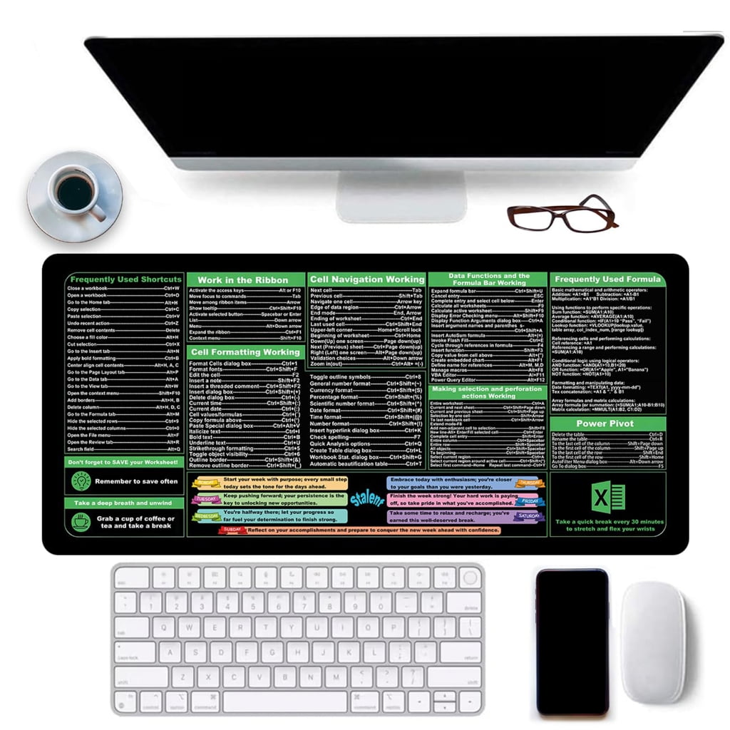 400x900x3mm Large Keyboards Mouse Pad Featuring Word Shortcut for Office Software Use and Gaming with
