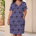 thumbnail image 4 of Haunted Mansion Plus Size Summer Dress Women Casual Printed V Neck Short Sleeve Hawaii Boho Beach T Shirt Dress, 4 of 8