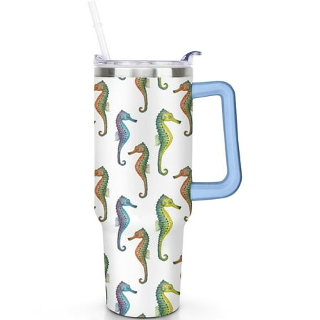 

Stylish 40oz Seahorse Tumbler with Handle and Straw Double Insulated Stainless Steel Mug Ideal Gift for Travel Lovers