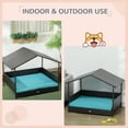 thumbnail image 4 of PawHut Rattan Dog House Outdoor with Shade Canopy, Cushion, Blue, 4 of 10
