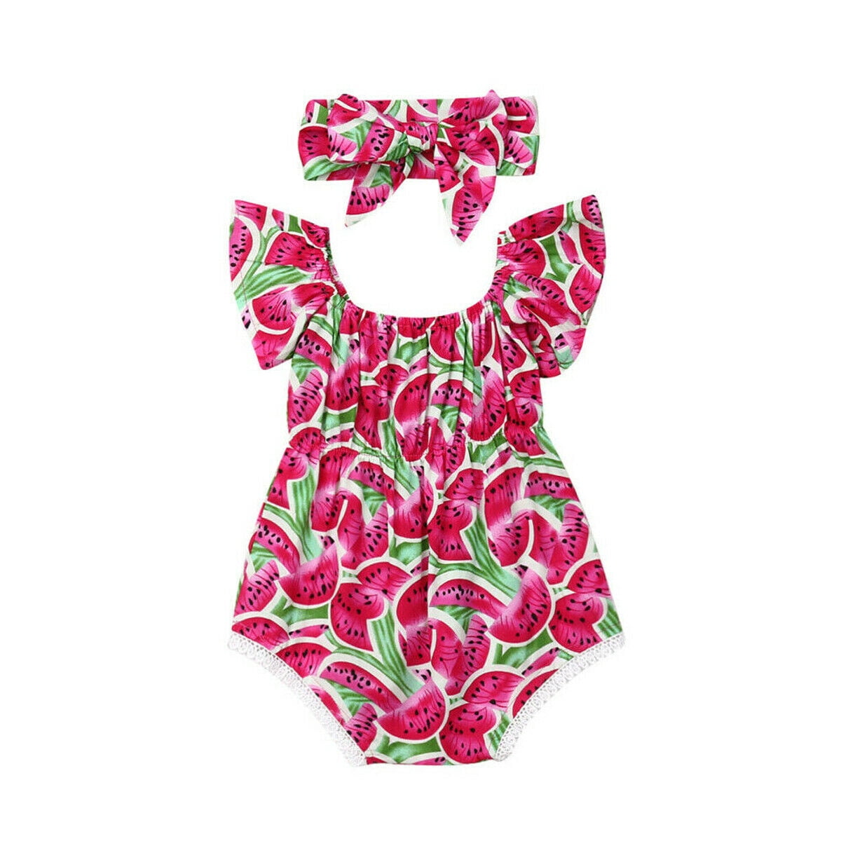Newborn Baby Girls Kids Print Short Sleeves Romper Bodysuit Outfits Jumpsuits UK 